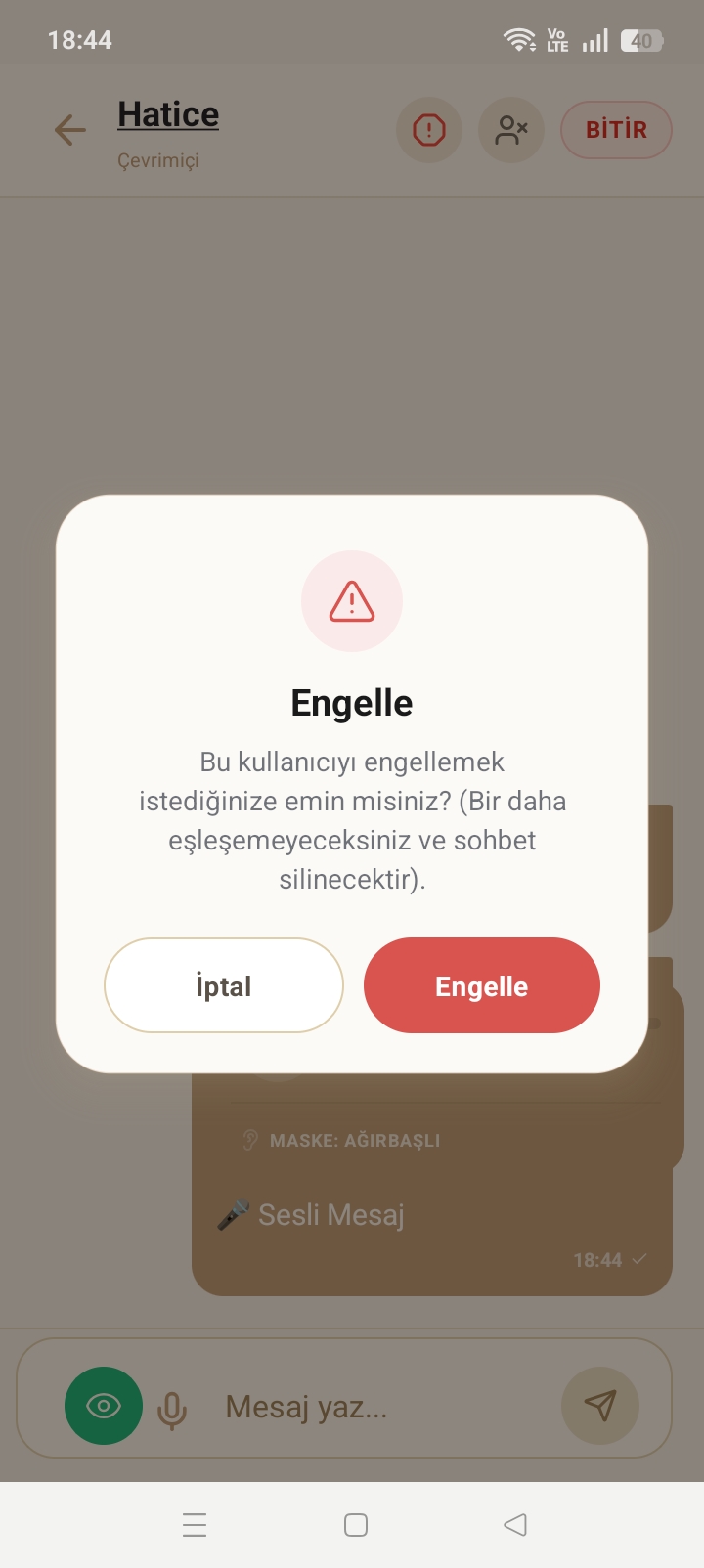 Şikayet et — kullanıcıyı moderatörlere bildirme onay diyaloğu